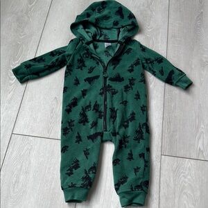 Carter's Green Hooded One Piece with Zipper and Long Sleeves